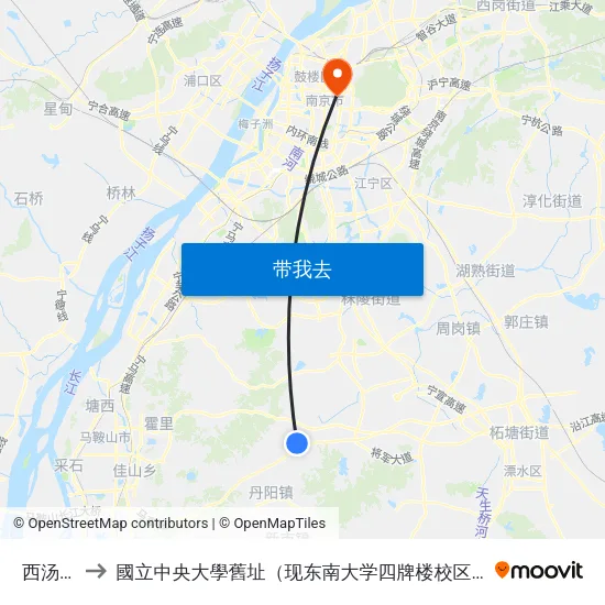 西汤村 to 國立中央大學舊址（现东南大学四牌楼校区） map