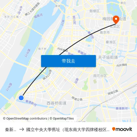 秦新路 to 國立中央大學舊址（现东南大学四牌楼校区） map