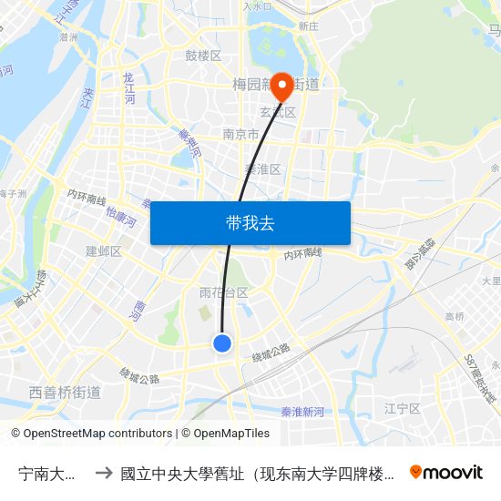 宁南大道西 to 國立中央大學舊址（现东南大学四牌楼校区） map