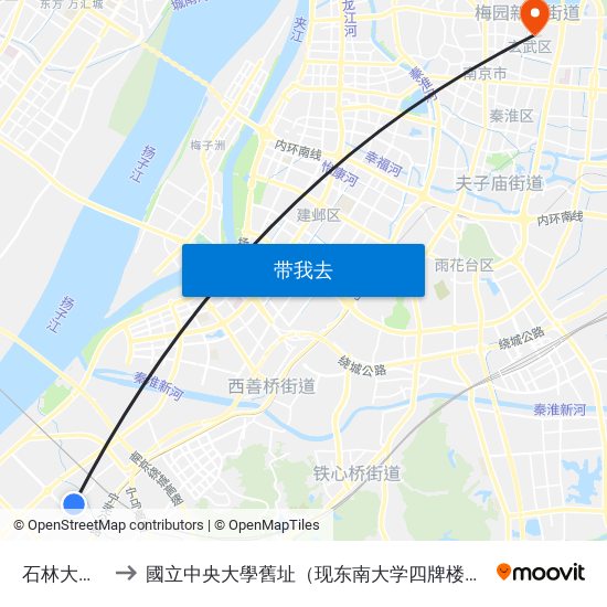 石林大公园 to 國立中央大學舊址（现东南大学四牌楼校区） map
