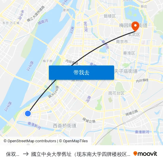 保双街 to 國立中央大學舊址（现东南大学四牌楼校区） map