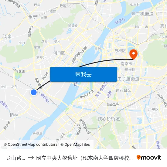 龙山路口 to 國立中央大學舊址（现东南大学四牌楼校区） map