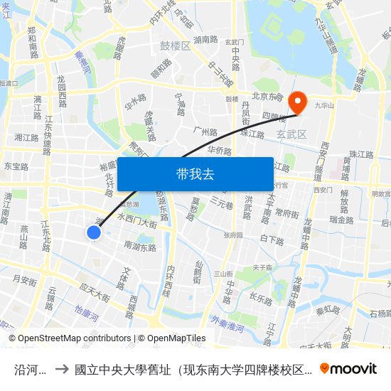 沿河村 to 國立中央大學舊址（现东南大学四牌楼校区） map