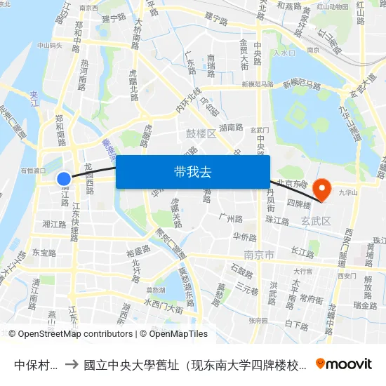 中保村北 to 國立中央大學舊址（现东南大学四牌楼校区） map