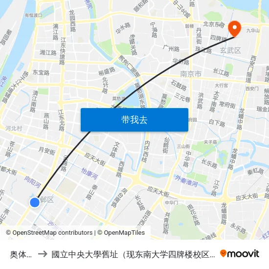 奥体东 to 國立中央大學舊址（现东南大学四牌楼校区） map