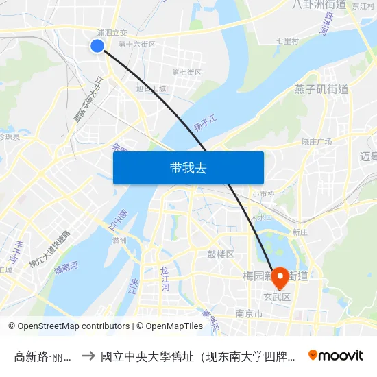 高新路·丽景路 to 國立中央大學舊址（现东南大学四牌楼校区） map