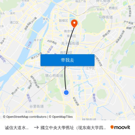 诚信大道水阁路东 to 國立中央大學舊址（现东南大学四牌楼校区） map