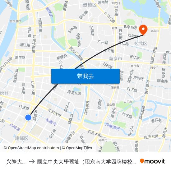 兴隆大街 to 國立中央大學舊址（现东南大学四牌楼校区） map