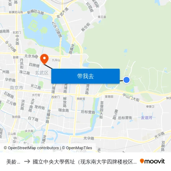 美龄宫 to 國立中央大學舊址（现东南大学四牌楼校区） map