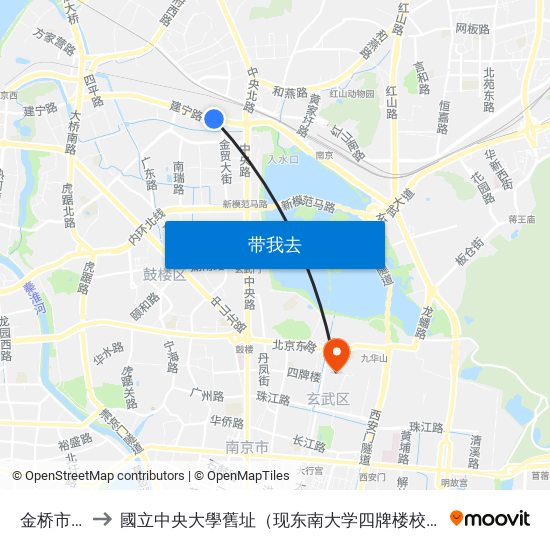 金桥市场 to 國立中央大學舊址（现东南大学四牌楼校区） map