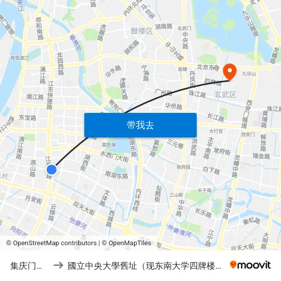 集庆门大街 to 國立中央大學舊址（现东南大学四牌楼校区） map