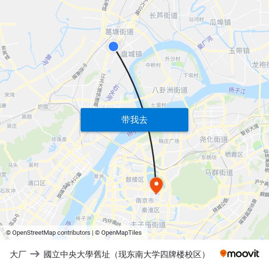 大厂 to 國立中央大學舊址（现东南大学四牌楼校区） map