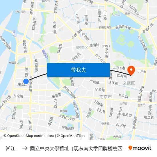 湘江路 to 國立中央大學舊址（现东南大学四牌楼校区） map