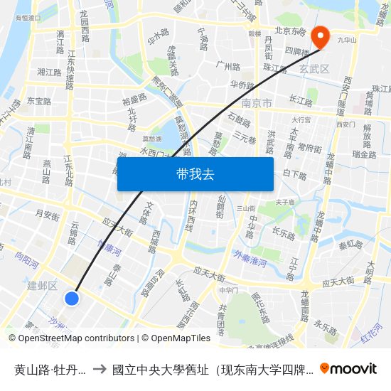 黄山路·牡丹江街 to 國立中央大學舊址（现东南大学四牌楼校区） map