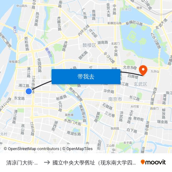 清凉门大街·管子桥 to 國立中央大學舊址（现东南大学四牌楼校区） map