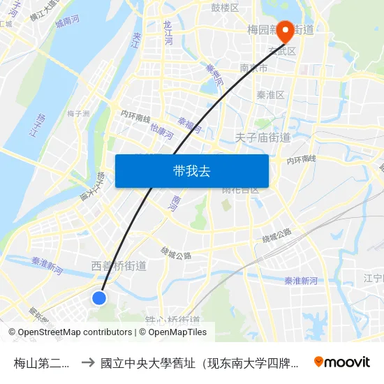梅山第二医院 to 國立中央大學舊址（现东南大学四牌楼校区） map