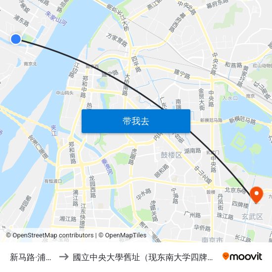 新马路·浦园路 to 國立中央大學舊址（现东南大学四牌楼校区） map
