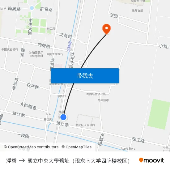 浮桥 to 國立中央大學舊址（现东南大学四牌楼校区） map