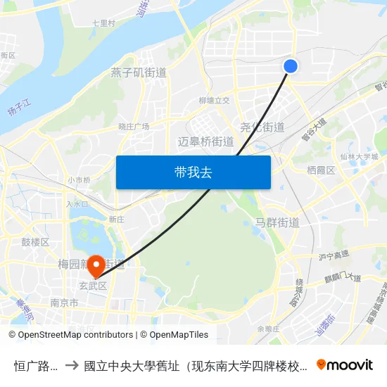 恒广路东 to 國立中央大學舊址（现东南大学四牌楼校区） map