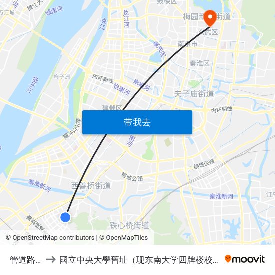 管道路东 to 國立中央大學舊址（现东南大学四牌楼校区） map