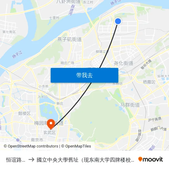 恒谊路西 to 國立中央大學舊址（现东南大学四牌楼校区） map