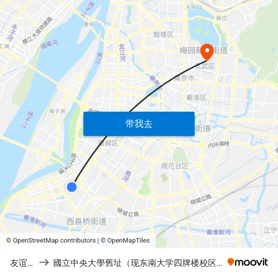 友谊街 to 國立中央大學舊址（现东南大学四牌楼校区） map