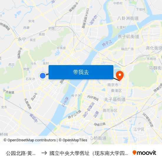 公园北路·黄山岭路 to 國立中央大學舊址（现东南大学四牌楼校区） map