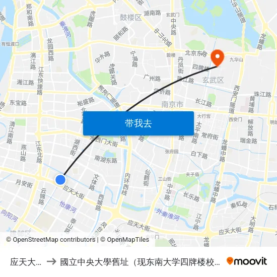 应天大街 to 國立中央大學舊址（现东南大学四牌楼校区） map