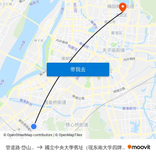 管道路·岱山西路 to 國立中央大學舊址（现东南大学四牌楼校区） map
