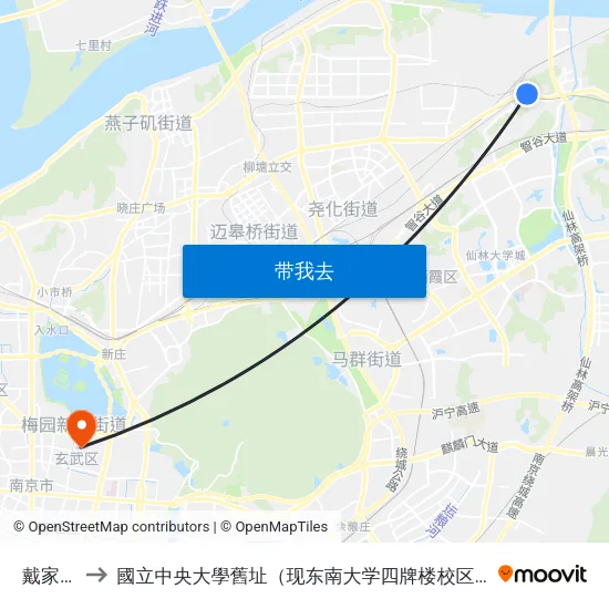 戴家库 to 國立中央大學舊址（现东南大学四牌楼校区） map