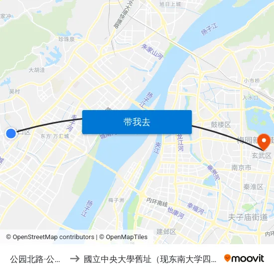 公园北路·公园南路 to 國立中央大學舊址（现东南大学四牌楼校区） map