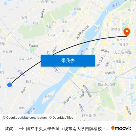 陡岗南 to 國立中央大學舊址（现东南大学四牌楼校区） map