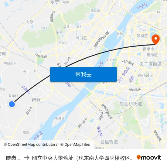陡岗南 to 國立中央大學舊址（现东南大学四牌楼校区） map