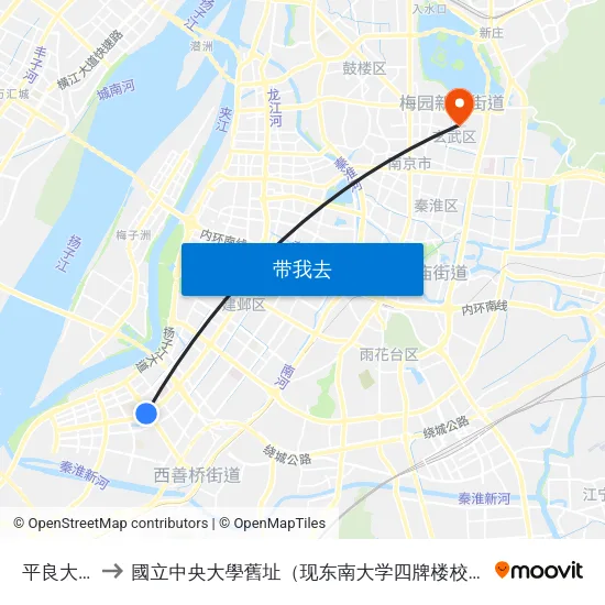平良大街 to 國立中央大學舊址（现东南大学四牌楼校区） map