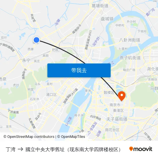 丁湾 to 國立中央大學舊址（现东南大学四牌楼校区） map