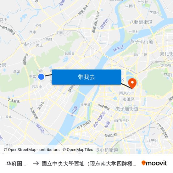 华府国际西 to 國立中央大學舊址（现东南大学四牌楼校区） map