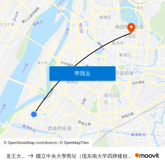 龙王大街 to 國立中央大學舊址（现东南大学四牌楼校区） map