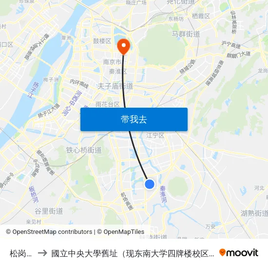 松岗街 to 國立中央大學舊址（现东南大学四牌楼校区） map