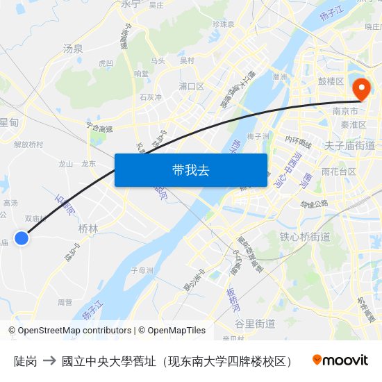 陡岗 to 國立中央大學舊址（现东南大学四牌楼校区） map