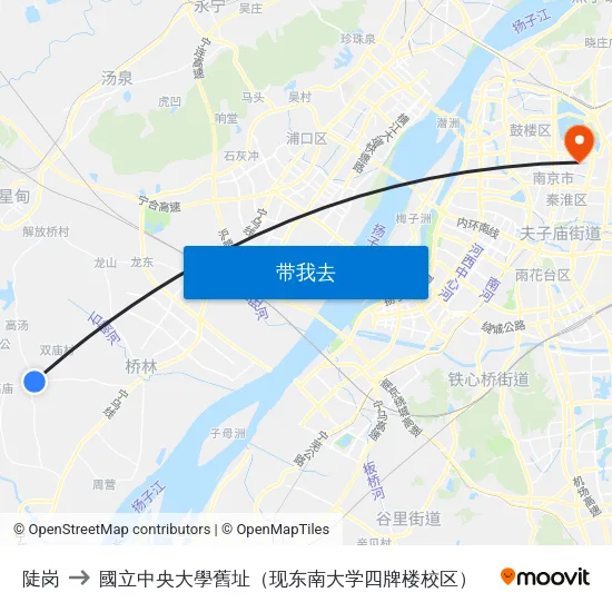 陡岗 to 國立中央大學舊址（现东南大学四牌楼校区） map