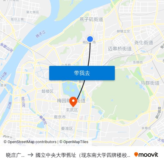 晓庄广场 to 國立中央大學舊址（现东南大学四牌楼校区） map