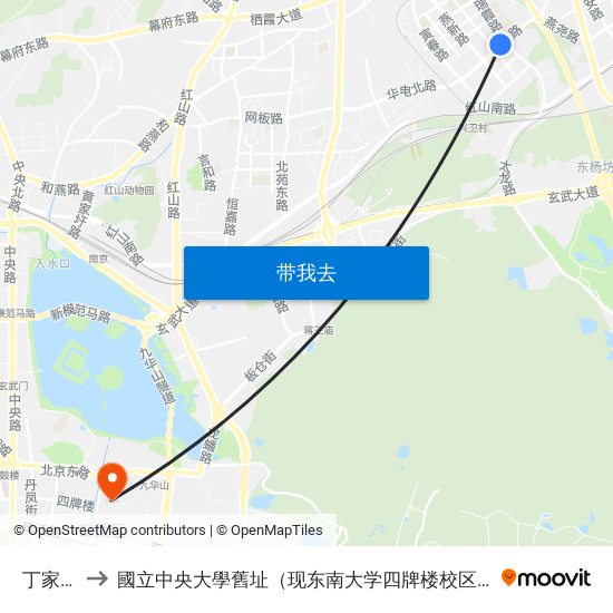 丁家庄 to 國立中央大學舊址（现东南大学四牌楼校区） map