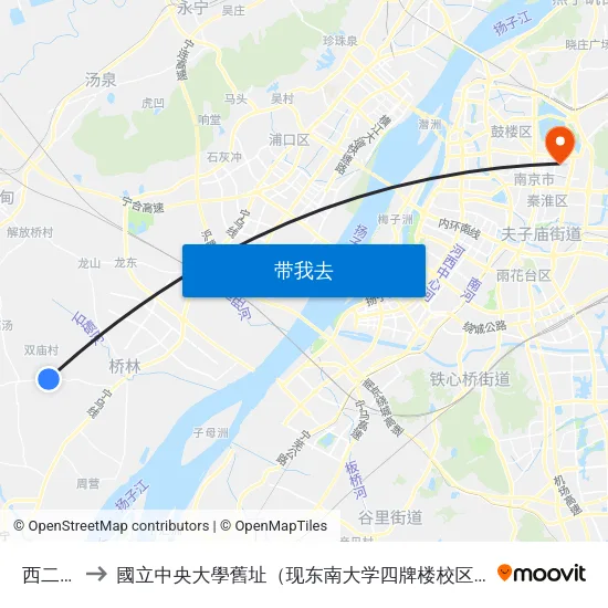 西二村 to 國立中央大學舊址（现东南大学四牌楼校区） map