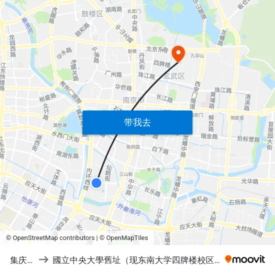 集庆门 to 國立中央大學舊址（现东南大学四牌楼校区） map
