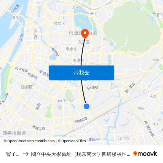 窨子山 to 國立中央大學舊址（现东南大学四牌楼校区） map