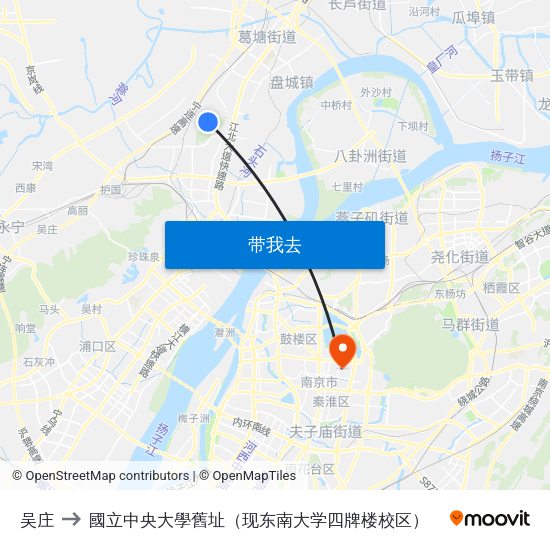 吴庄 to 國立中央大學舊址（现东南大学四牌楼校区） map