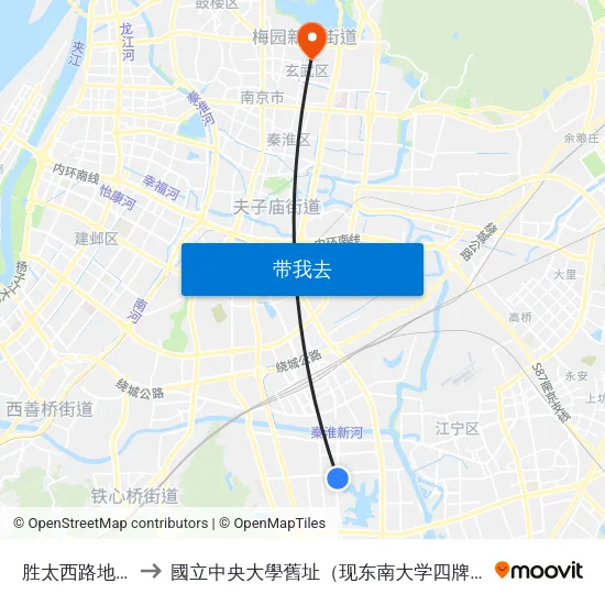 胜太西路地铁站 to 國立中央大學舊址（现东南大学四牌楼校区） map