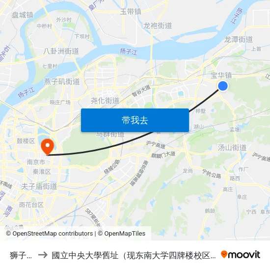狮子山 to 國立中央大學舊址（现东南大学四牌楼校区） map