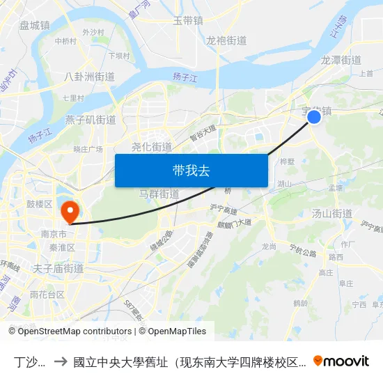丁沙地 to 國立中央大學舊址（现东南大学四牌楼校区） map