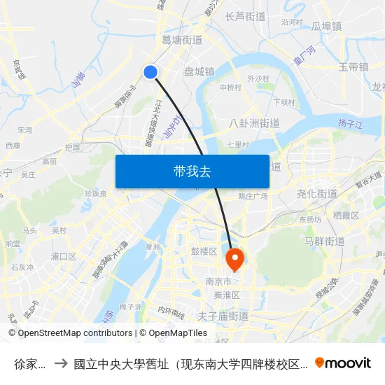 徐家楼 to 國立中央大學舊址（现东南大学四牌楼校区） map